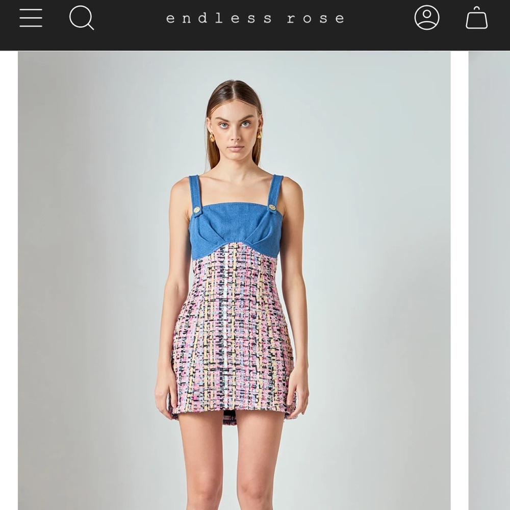 Endless Rose Blue Denim Tweed Dress
